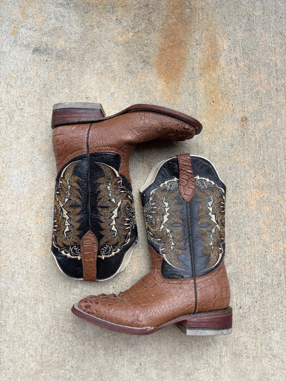 El Dorado Two Tone Brown Black Croc Embossed Square Toe Cowboy Boots Size 25/7